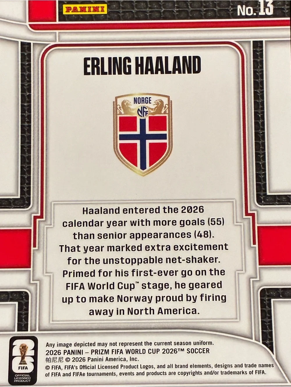 Panini Prizm 2026 Scorers Club Erling Haaland Norway Insert #13 Card